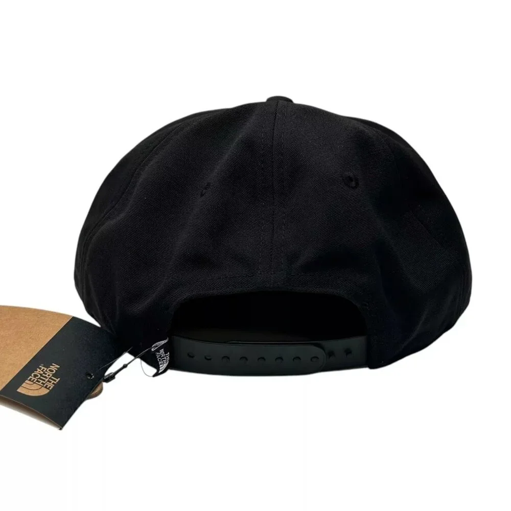 THE NORTH FACE 5 Panel Recycled Hat Black/Gold Embroidered Text Adjustable Snapb